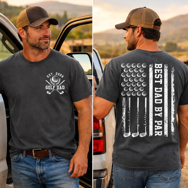 Personalized Golf T-Shirt Best Dad By Par Custom Name Back & Front Gift For Dad Father's Day