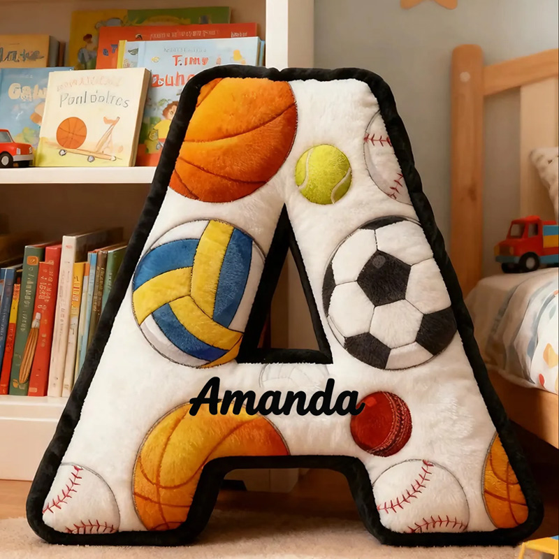 Personalized Sports Letter Pillow for Kids with Custom Name and Sports Design