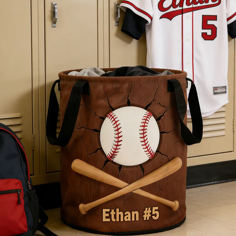 Personalized Baseball Basket with Custom Name and Number Design