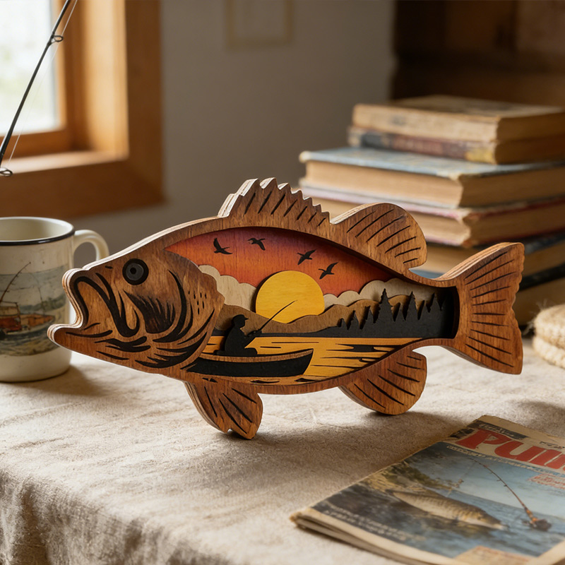 Personalized Wooden Fishing Ornament Home Decor for Fishing Enthusiasts Gift for Dad