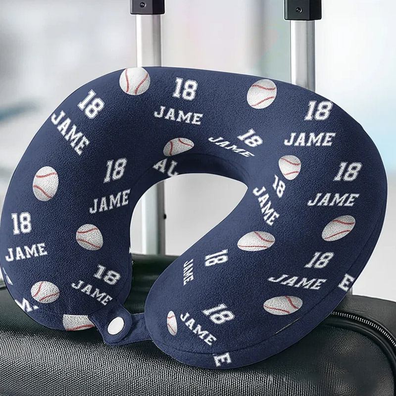Personalized Baseball U-Shaped Pillow with Name and Jersey Number for Sports Lovers and Travelers
