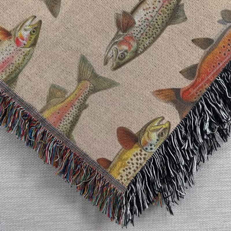Fishing Lake House Woven Blanket Great Lakes Trout Fishing Gift for Fishermen Dad or Husband