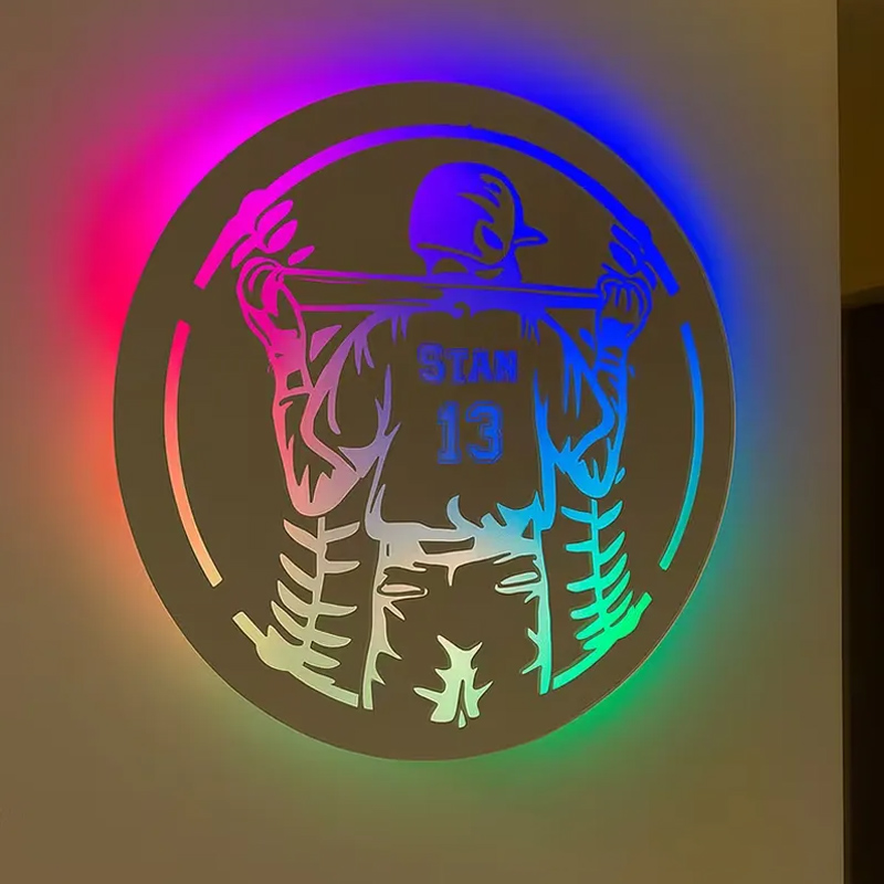 Personalized Baseball Mirror Lamp Cool Gift With Custom Name and Number For Fans