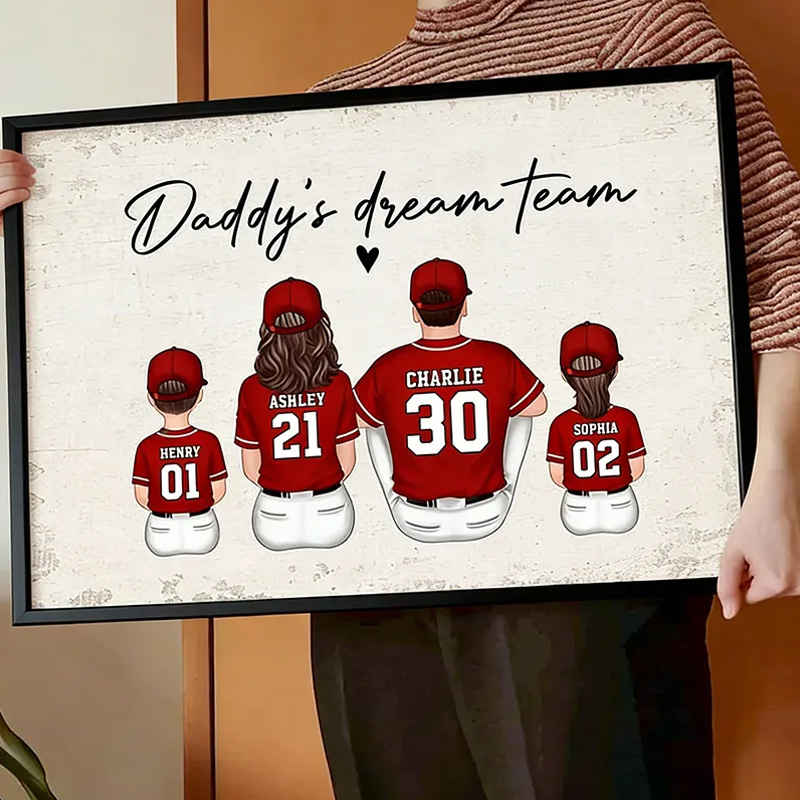 Personalized Baseball Family Wall Hangings Custom Name and Jersey Number Decor, Gift For Dad, Gift For Husband, Gift For Grandpa