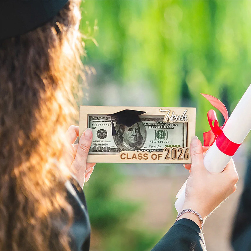 Personalized Graduation Cap Wooden Money Holder with Name Funny Cash Party Favor Gift for Class of 2026 Graduates