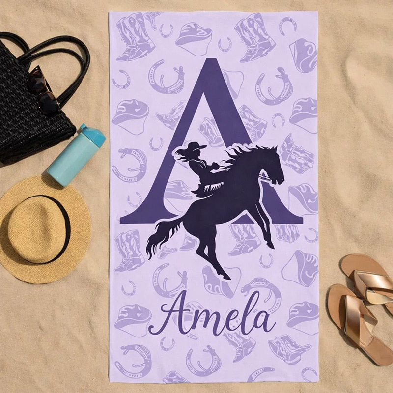 Personalized Equestrian Beach Towel Customized with Initials for Horseback Riding Lovers Gift for Equestrian Lovers