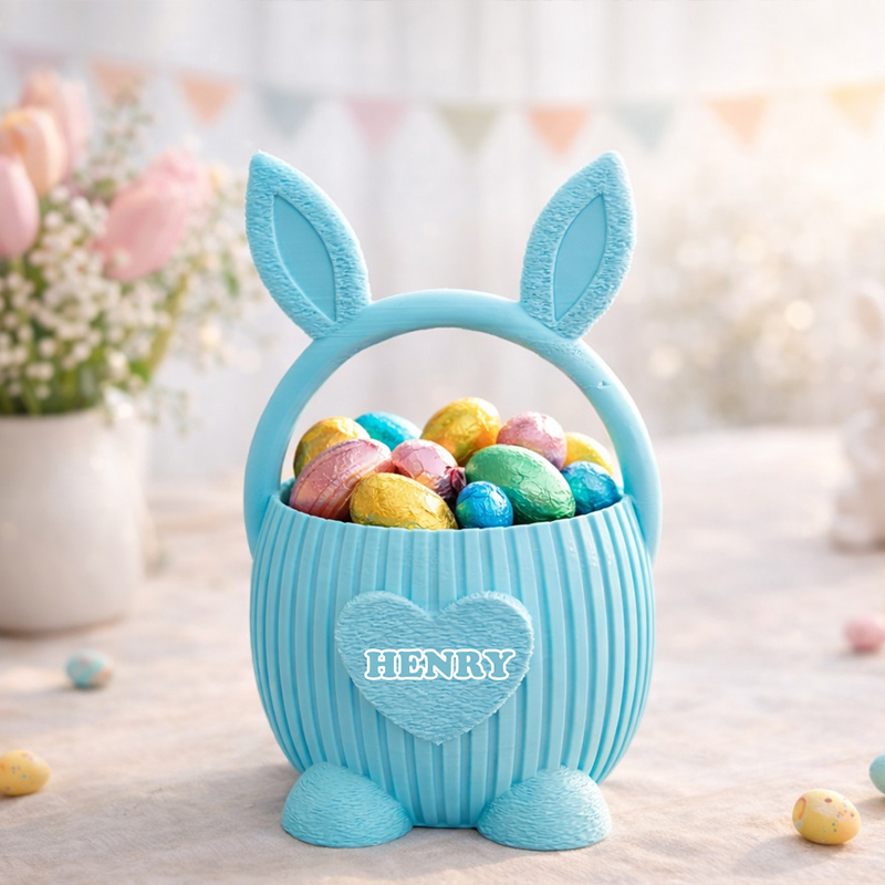 Personalized Easter Bunny Basket 3D-Printed Custom Easter Candy Baskets with Name for Kids