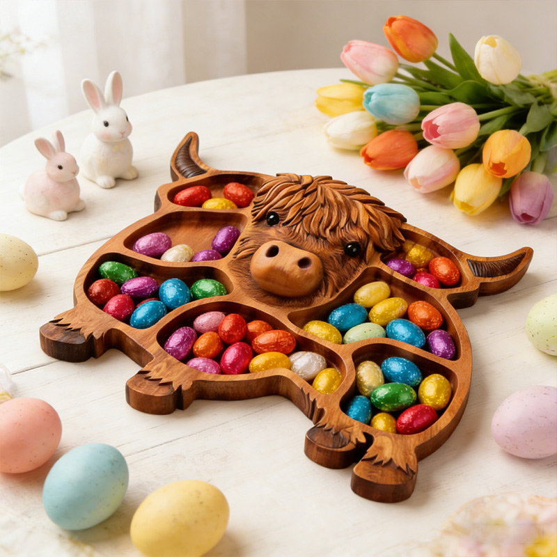 Highland Cow Wooden Charcuterie Board Rustic Farmhouse Appetizer Platter Cheese Serving Board