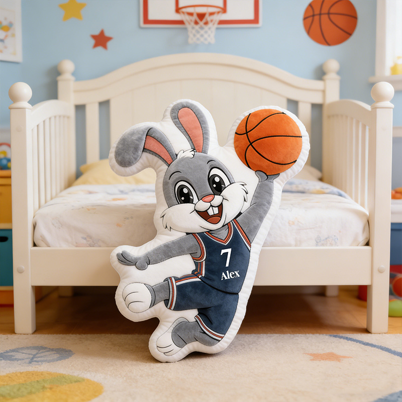 Personalized Basketball Bunny Pillow Easter Bunny Basketball Playing Rabbit with Custom Name and Number