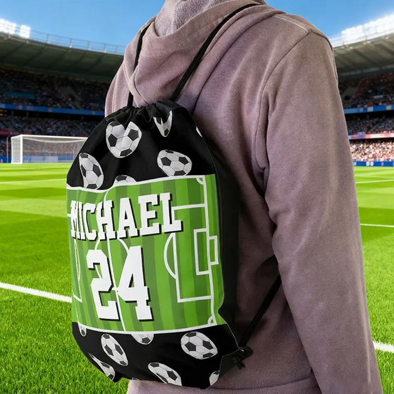 Personalized Soccer Drawstring Bag with Custom Name and Number for Soccer Fans