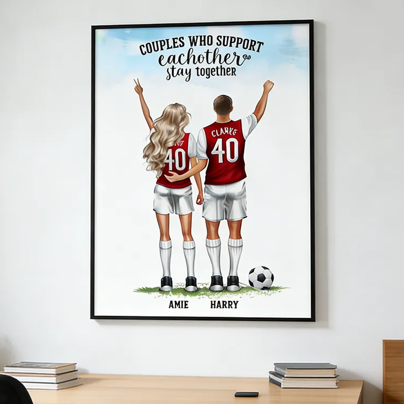 Personalized Soccer Couple Poster with Custom Names and Jerseys