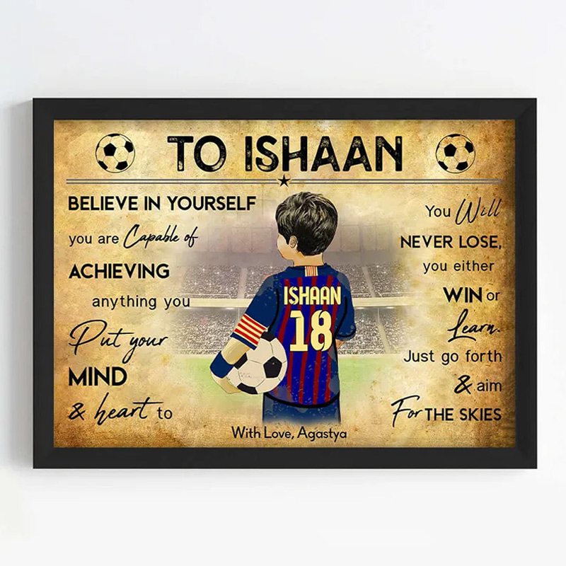 Personalized Soccer Player Boy Motivational Wall Artwith Custom Name and Quote  