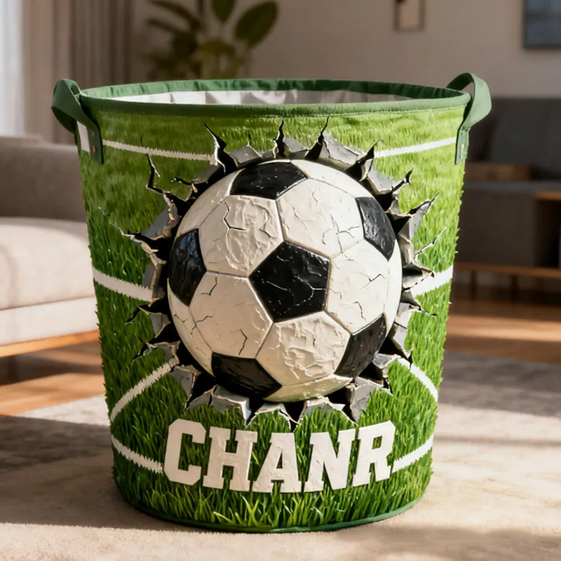 Personalized Soccer Storage Basket with Custom Name and Dynamic Design for Soccer Fans