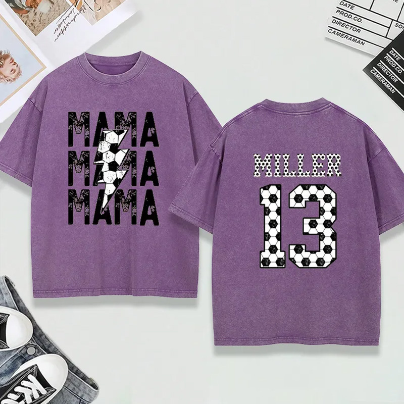 Personalized Washed T-Shirt "Mama" Soccer with Custom Name and Number Design