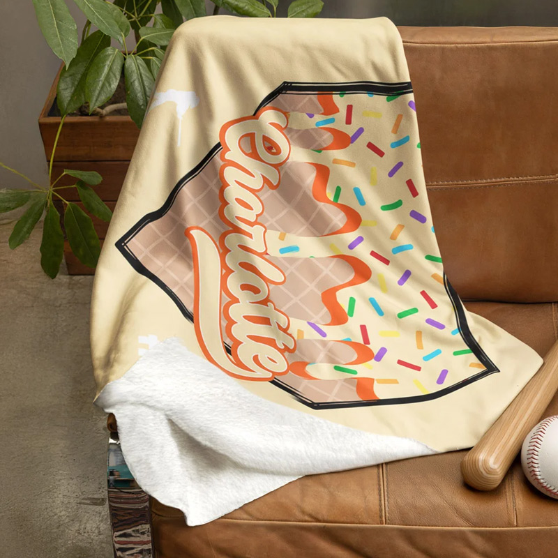 Personalized Baseball Ice Cream Dripping Soft Fleece Throw Blanket with Name and Number Home Decor Game Day Birthday Gift for Baseball Lovers
