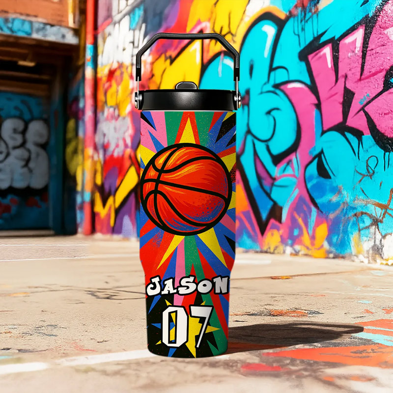 Personalized Sports Water Bottle with Custom Name Number and Colorful Design Perfect for Pickleball Soccer Basketball and Softball Players