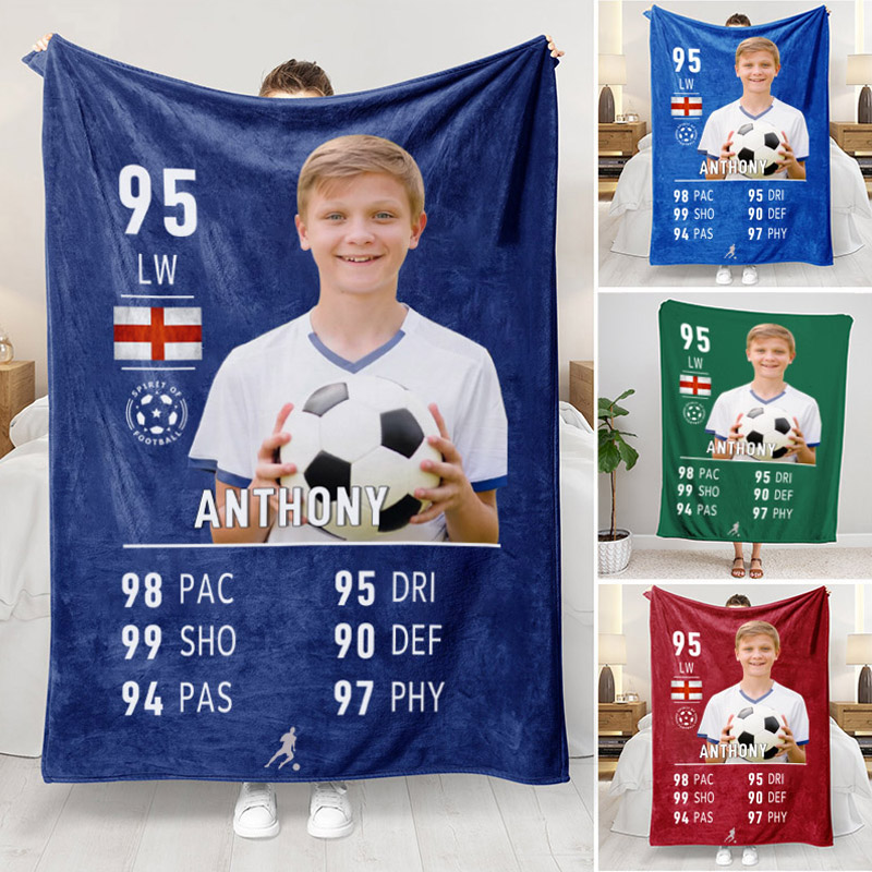 Personalized Soccer Star Blanket with Custom Photo and Stats for Soccer Enthusiasts