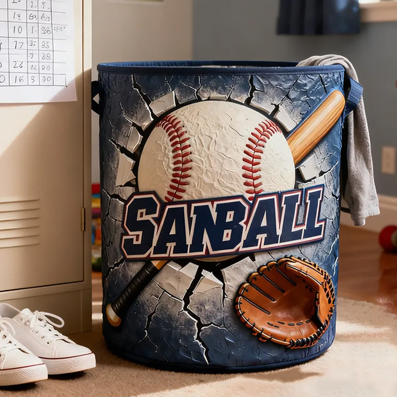 Personalized Baseball Storage Basket with Custom Name and Dynamic Graphics for Kids and Sports Fans