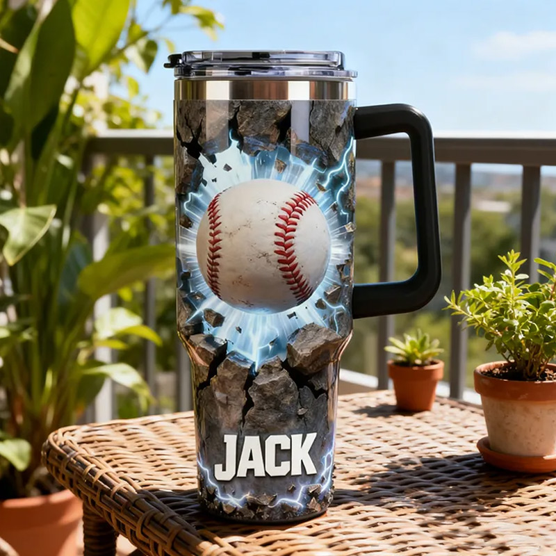 Personalized Baseball Tumbler with Custom Name and Cracked Design for Baseball Lover