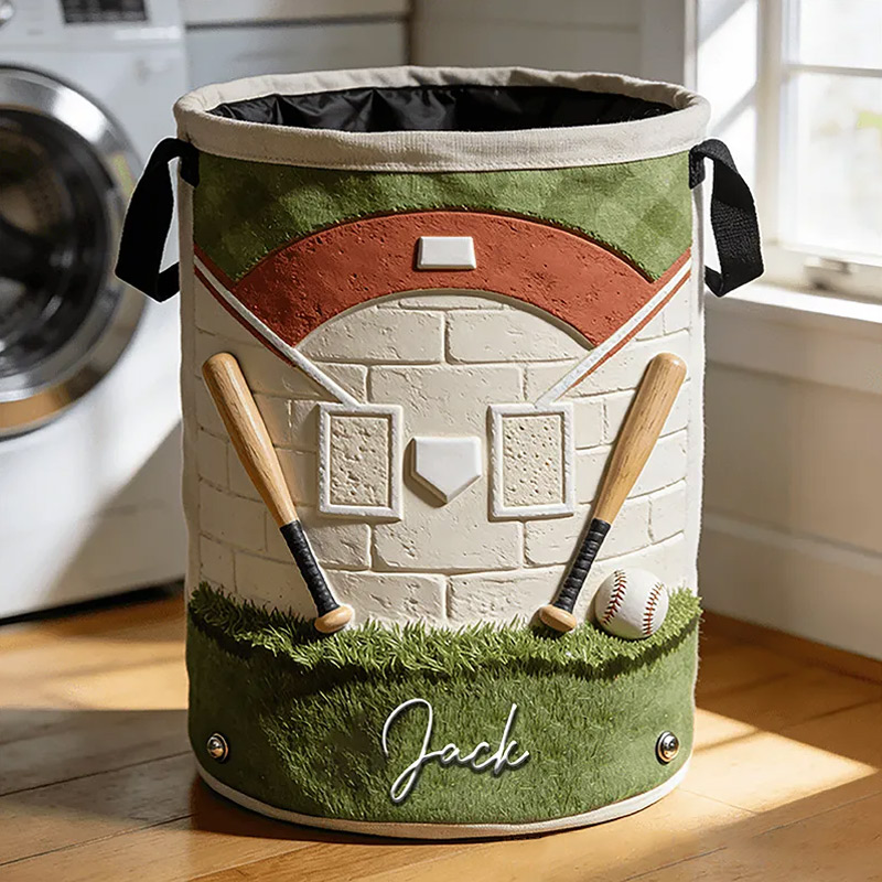 Personalized Baseball Laundry Basket with Custom Name and Field Design