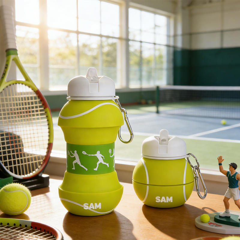 Personalized Foldable Tennis Water Cup Silicone Tennis Sports Water Bottle Custom Name Gift for Tennis Lovers