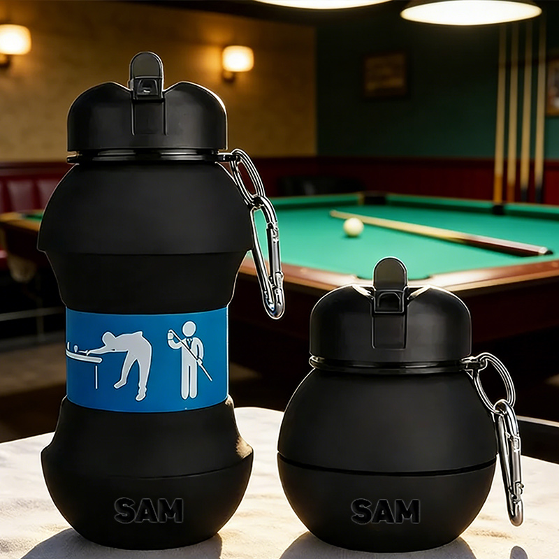 Personalized Foldable Clssic Billiards Water Cup Silicone Billiards Sports Water Bottle Custom Name Gift for Billiards Lovers