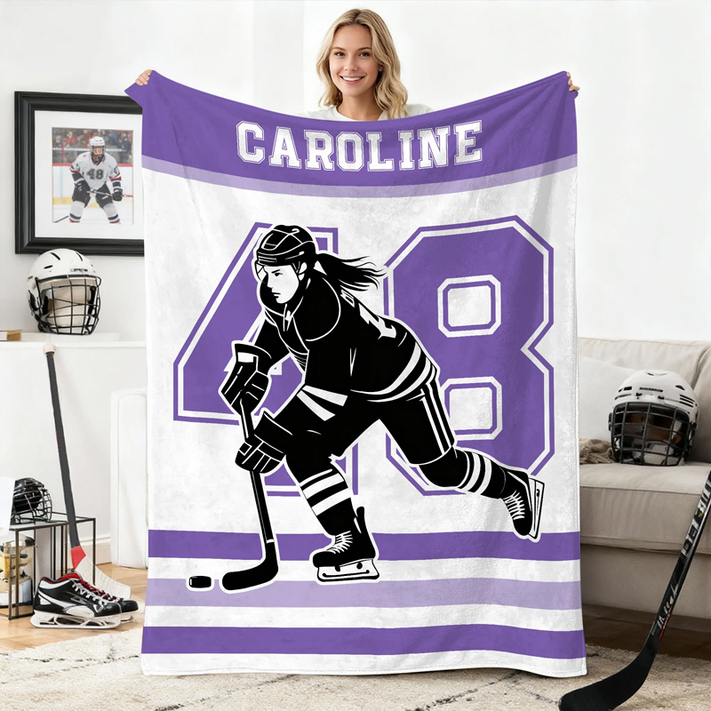 Personalized Ice Hockey Blanket with Custom Name and Number Design