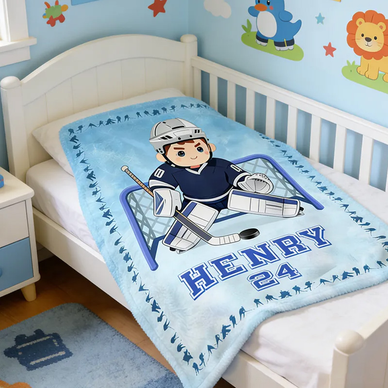 Personalize Ice Hockey Blanket with Custom Name and Number Design