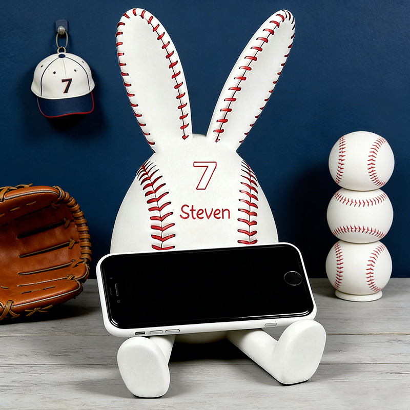 Personalized Baseball Bunny Phone Stand 3D Printed Easter Bunny Gift for Baseball Lovers