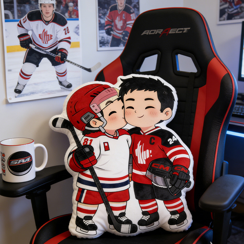 Personalized Cute Player Ice Hockey Pillow Cartoon Kiss Hockey Player for HR Fans