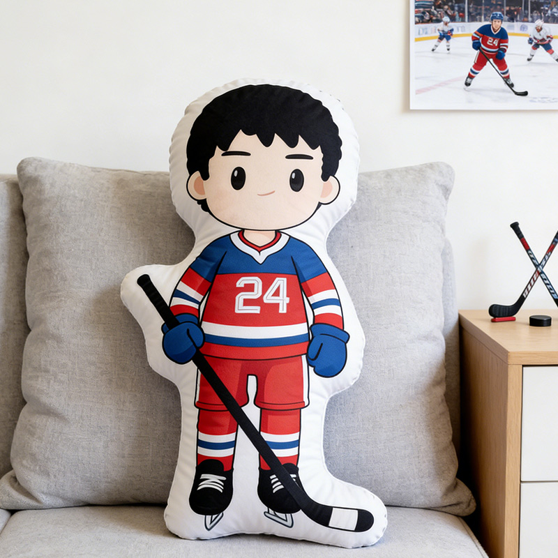 Personalized Cute Player Ice Hockey Pillow Number 24 Gift for HR Fans