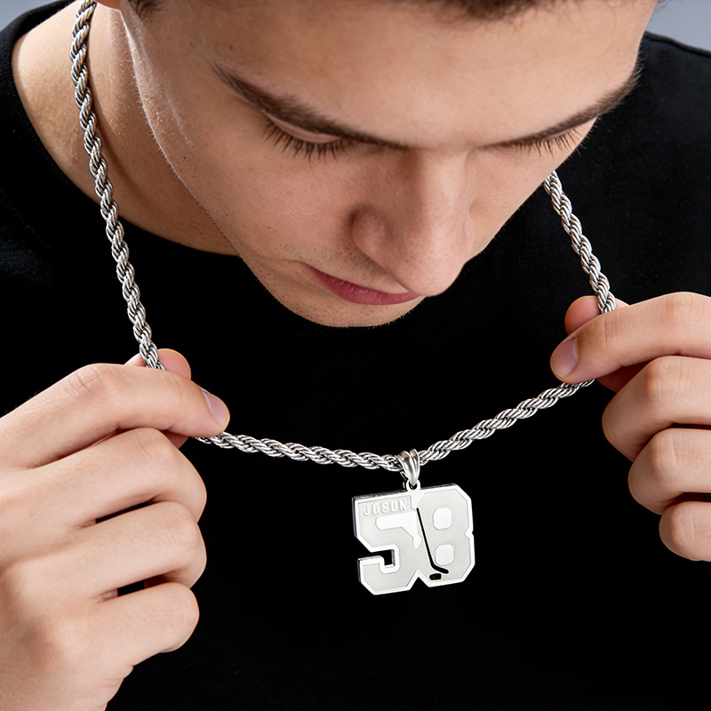 Personalized Ice Hockey Necklace with Engraved Name Number Match Day Birthday Gift for Ice Hockey Players Sport Lovers