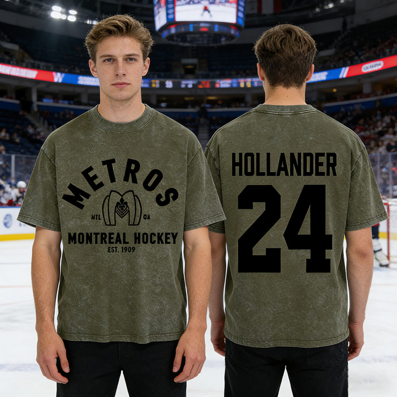 Personalized Hollander 24 HR Washed T-Shirt Vintage Hockey Player Tee for Ice Hockey Fans