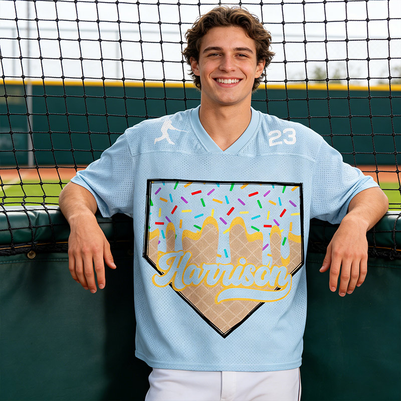 Personalized Baseball Mesh Jersey Baseball Ice Cream Dripping with Custom Name and Number