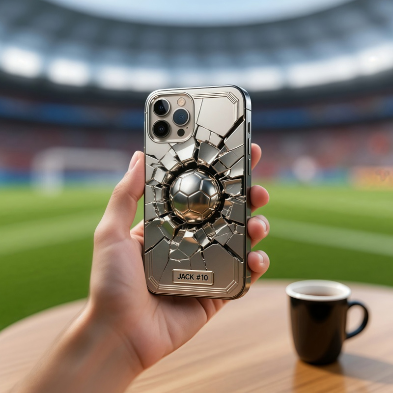 Personalized Soccer Phone Case Stainless Steel Colored Soccer Wall with Custom Name and Number