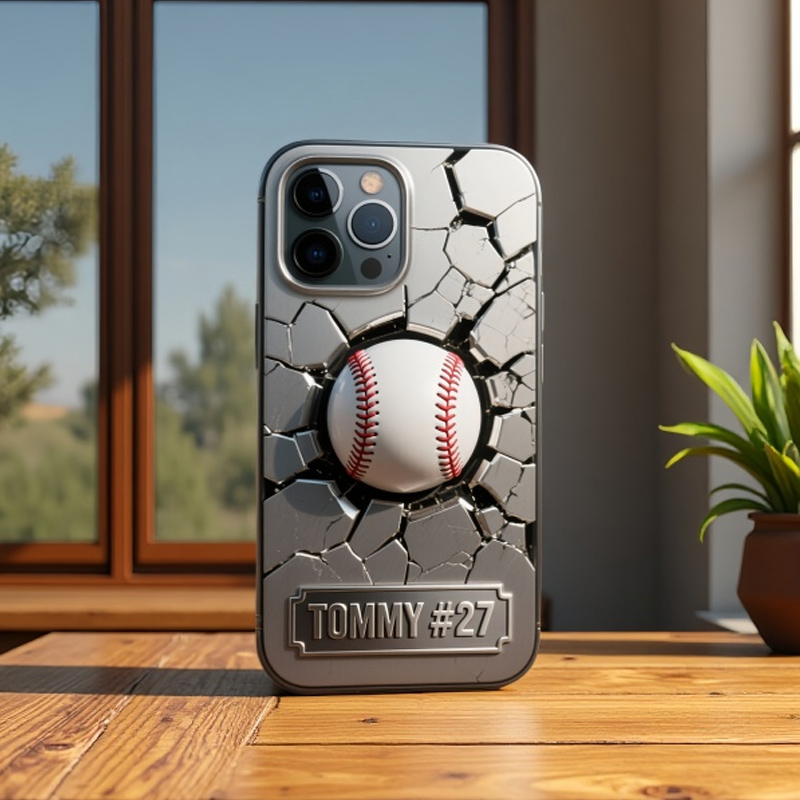 Personalized Baseball Phone Case Stainless Steel Colored Baseball Wall with Custom Name and Number