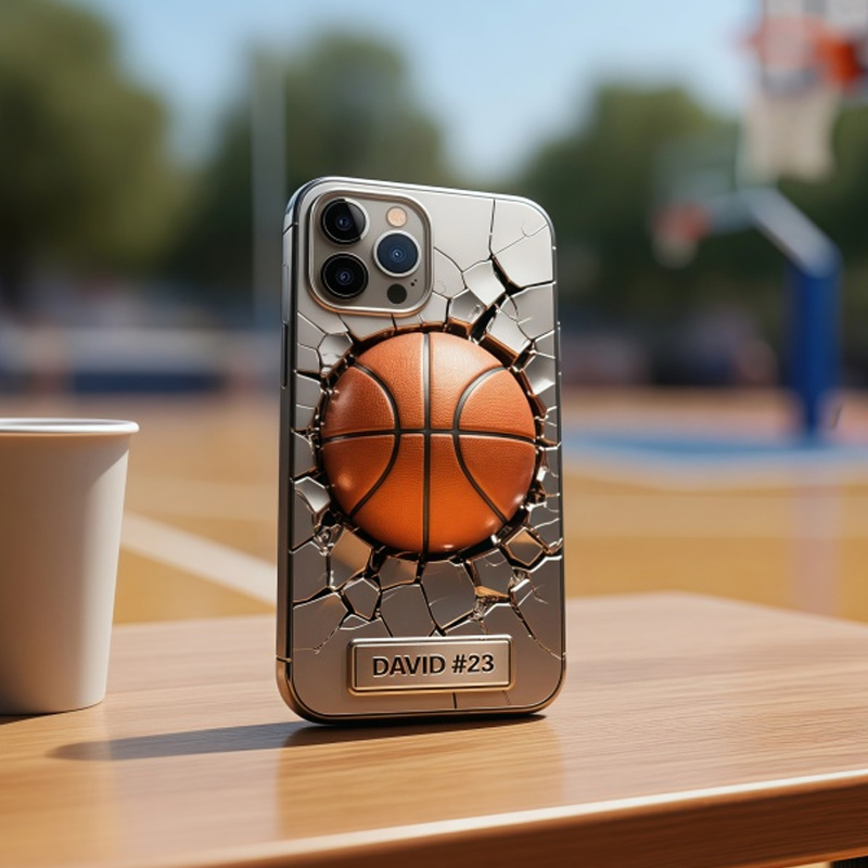 Personalized Basketball Phone Case Stainless Steel Colored Basketball Wall with Custom Name and Number