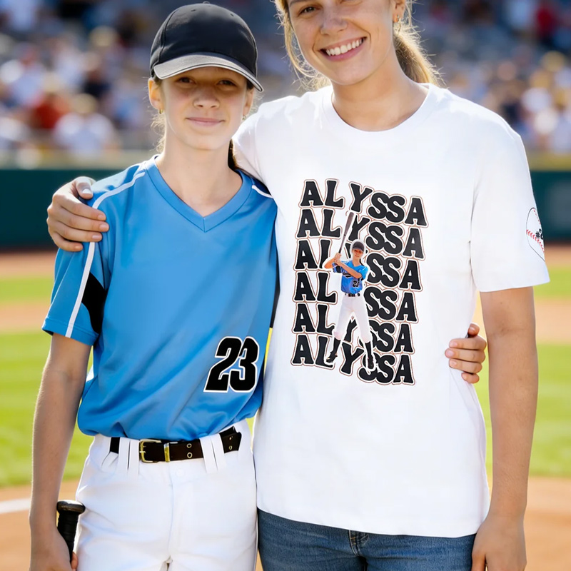 Personalized Funny Photo Baseball Football Kid Adult T-shirt with Name and Number Birthday Sports Game Day Gift for Sports Lovers