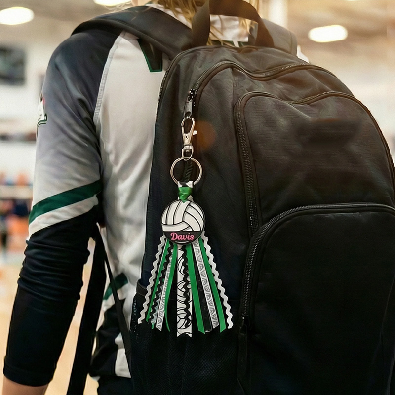 Personalized Sport Tassel Bag Tag with Name Custom Keychain Gift for Volleyball Basketball Soccer Players & Fans