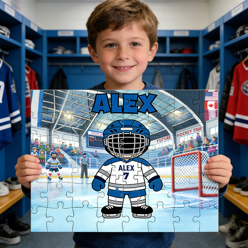 Personalized Hockey Puzzle Ice Hockey Cute Player with Custom Name and Number Perfect Gift for Hockey Enthusiasts