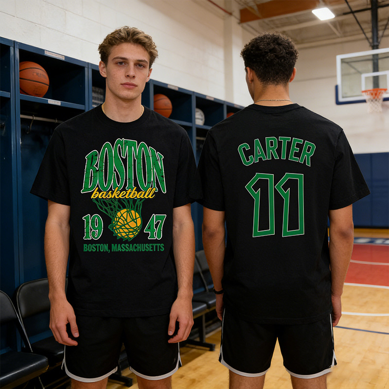 Personalized Basketball T-Shirt Vintage Boston Basketball 1947 St. Patrick Design with Custom Name and Number