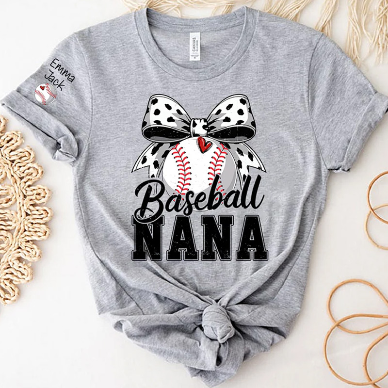 Personalized Proud Baseball Nana T Shirt Kids Names Sports Shirt with Bow Graphic