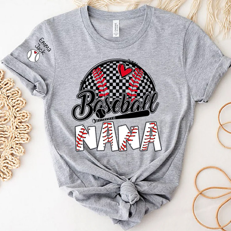 Personalized Baseball Grandma T-Shirt Custom Name Sports Grandma Shirt with Baseball Graphic