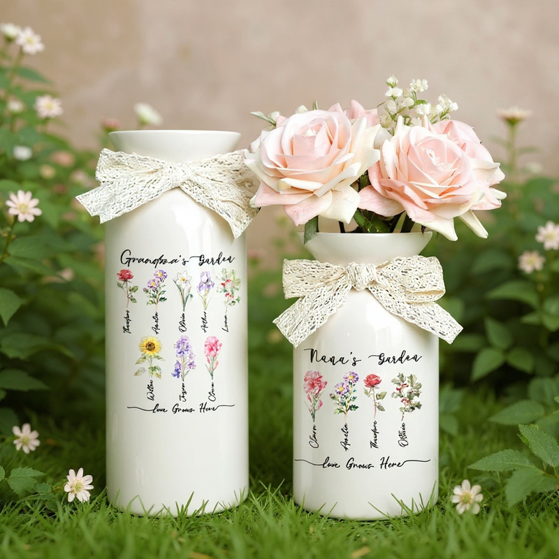 Personalized Grandma's Garden Vase Family Birth Flower Vase for Nanny Grandma Mom Mother's Day Gift from Grandkids