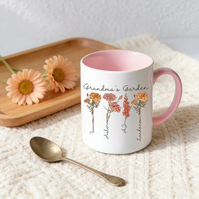 Personalized Birth Flower Mug Mom Gift Custom Grandma's Garden Coffee Cup with Name
