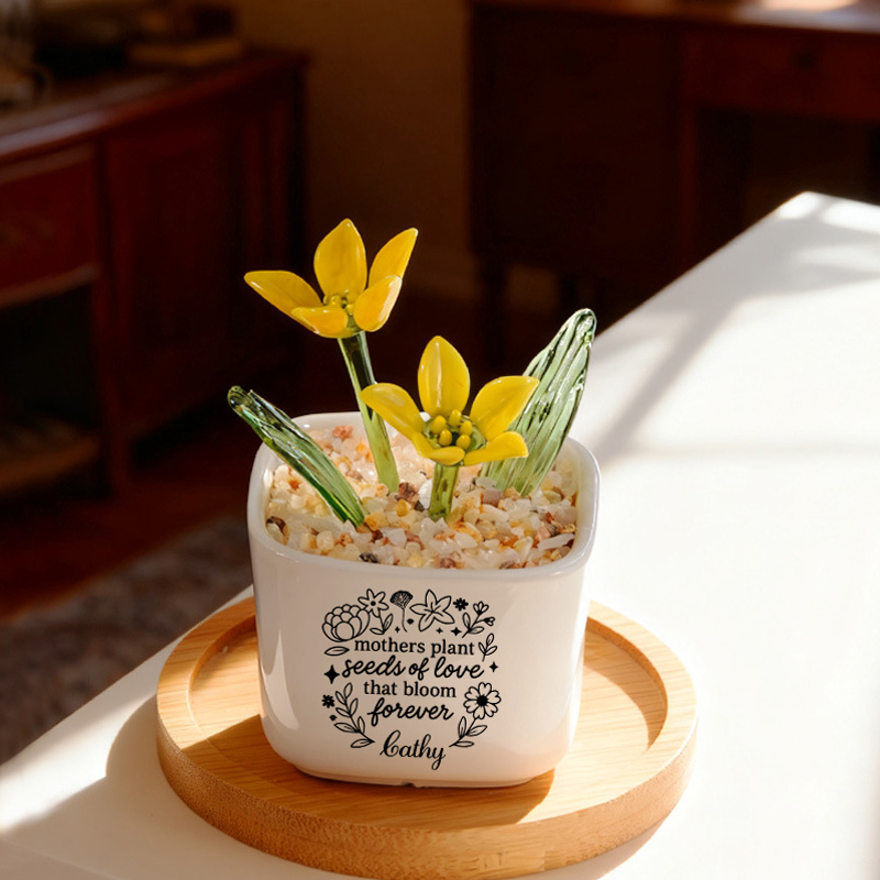 Personalized Glass Flower Pots Custom Name Engraving Mother's Day Birthday Gift a Special Present for Mom