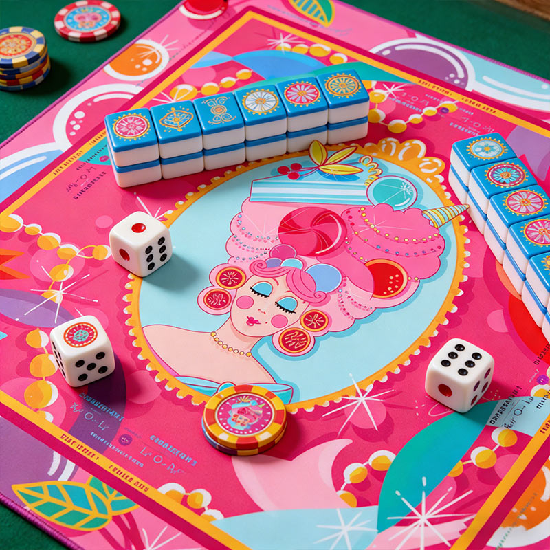 Personalized Retro Girl Mahjong Mat Star Bubble Gum Mat for Mah jongg Lovers