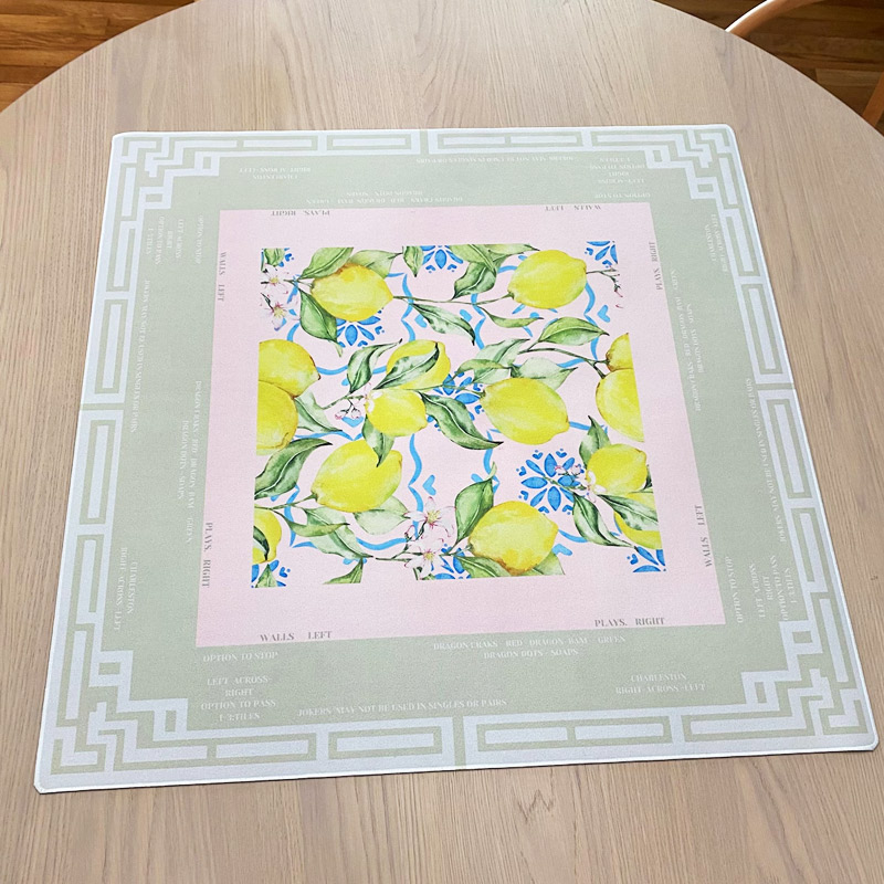 Lemon Print Mahjong Mat Non-Slip Neoprene Game Mat for Mahjong Lovers