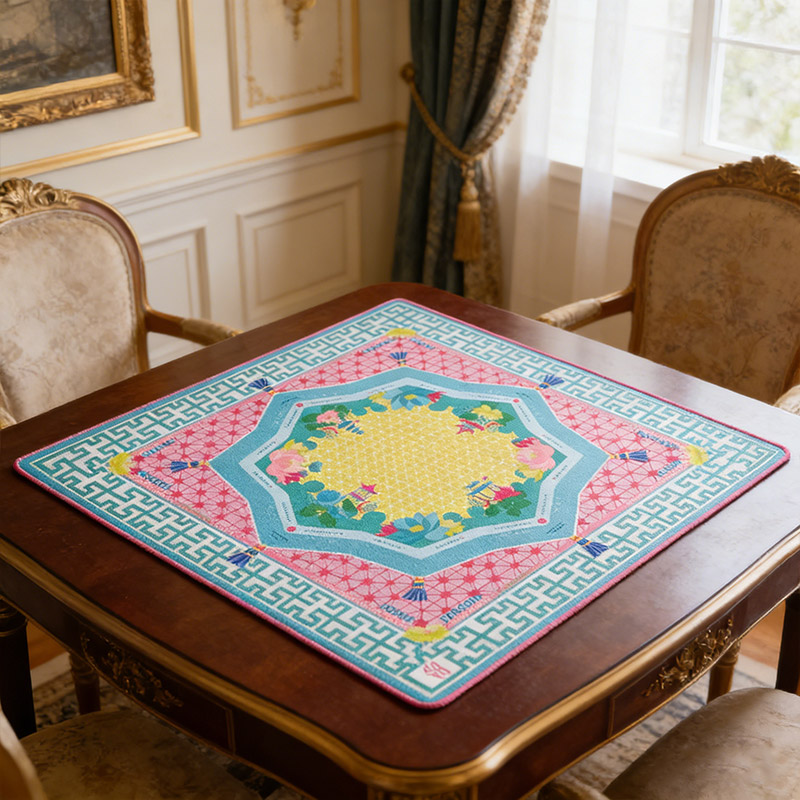 Personalized Initials Mahjong Mat Lotus Pavilion Print Mahjong Mat Non-Slip Neoprene Game Mat for Mahjong Lovers