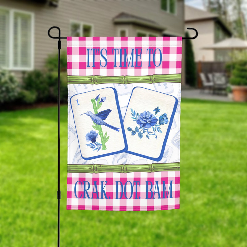 Pink Gingham Mahjong Welcome Flag Game Night Outdoor Decor